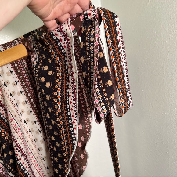 True Wrap Maxi Skirt Black Brown Floral Geometric Boho - Picture 6 of 10